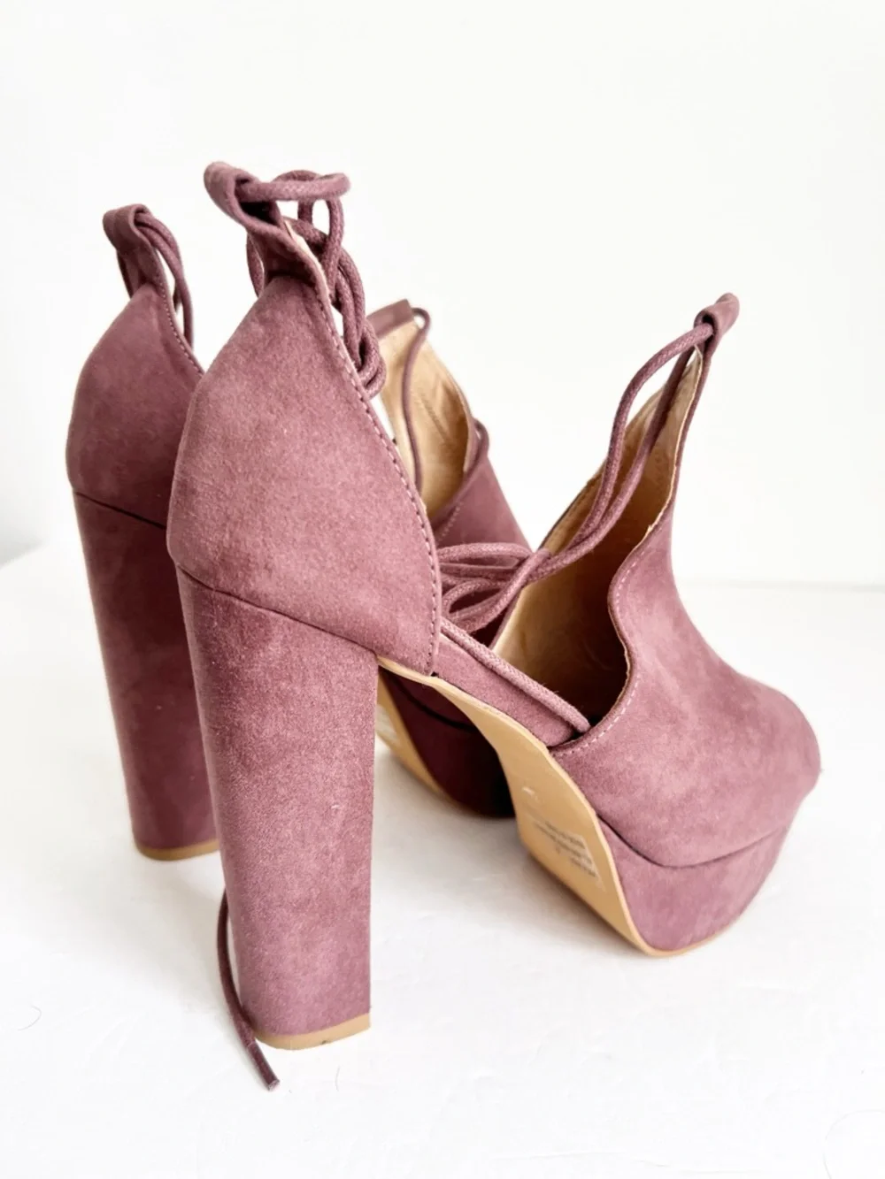 SZ 8 Violina Charlotte Russe Lace-Up Open Toe Platform Heels in Dusty Rose